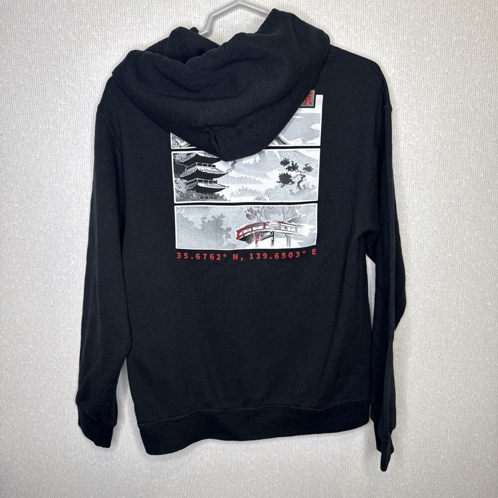 Bowery Supply Co Hoodie Mens Small Black Tokyo Japan Graphic Pagoda Bridge Art